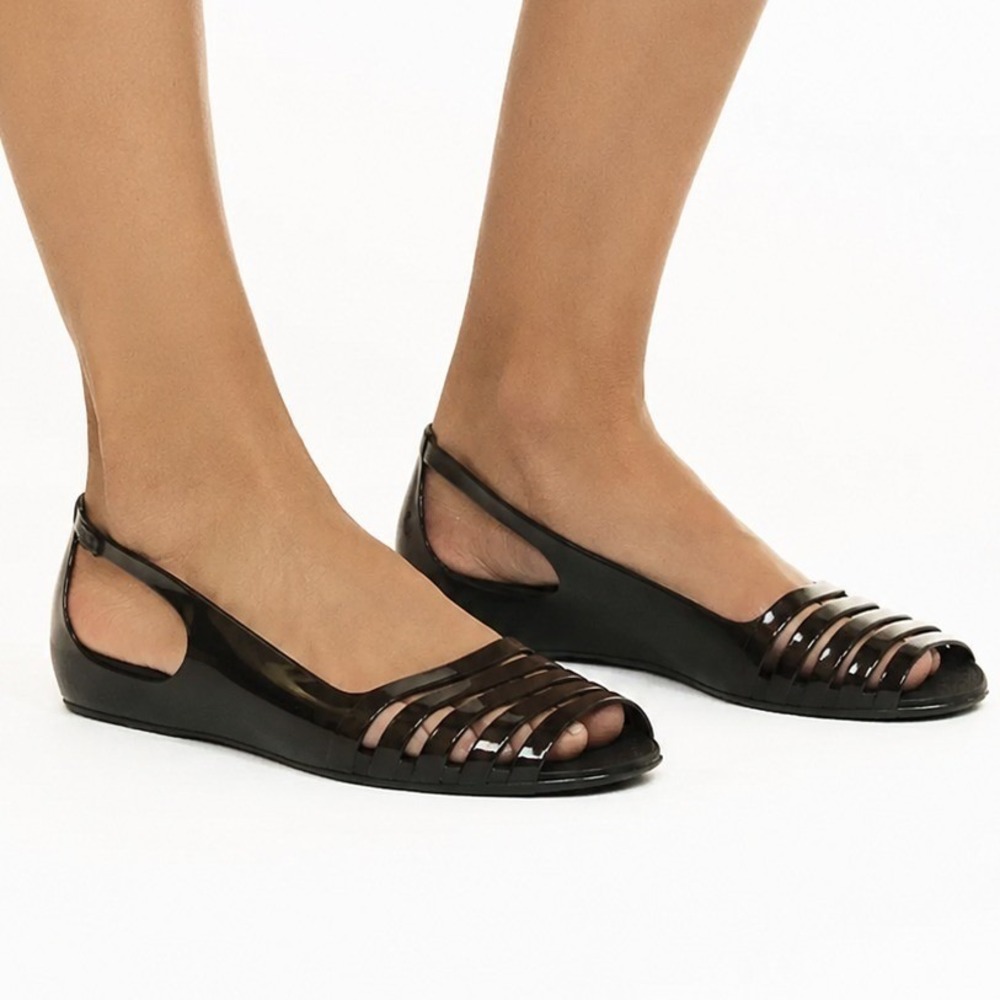 Crocs Isabella Huarache Jelly Sandal Women 7 Black Slip On Peep Toe Slingback